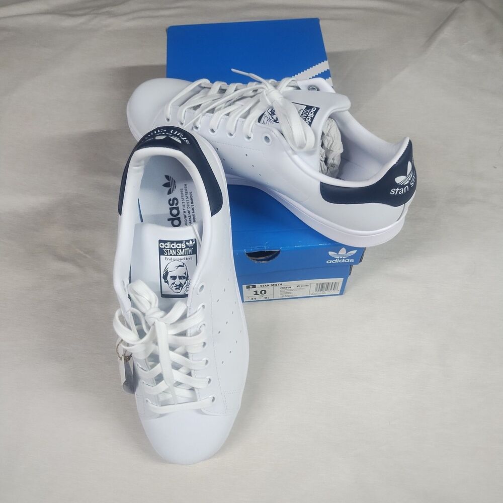 Adidas Originals Stan Smith White Navy Mens Casual Sneakers Sz 10 NEW